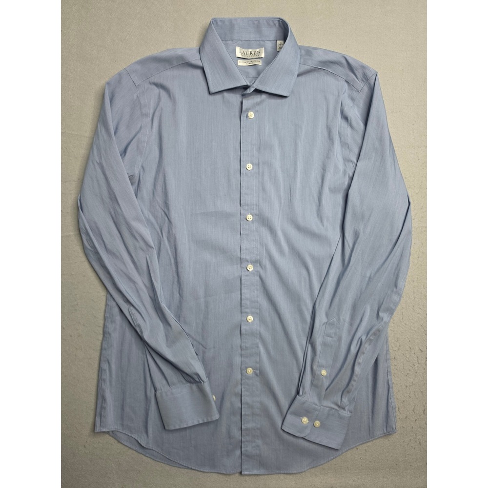 Lauren Ralph Lauren Dress Shirt Men's L 16 34/35 Blue Cotton Slim Fit Formal